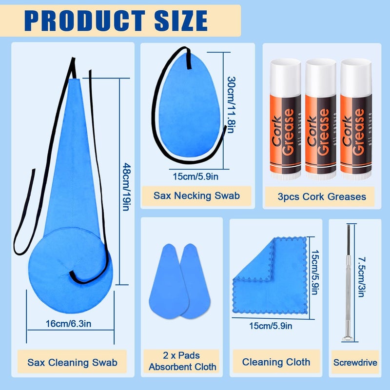 Niantime Saxophone Cleaning kit with Case，Clarinet Flute Cleanser Maintenance Kit with Cork Grease,Swab,Cleaning Cloth,Thumb Rest,Reed Case,Mouthpiece Brush and More Workable for Wind & Woodwind Struments - Image 2